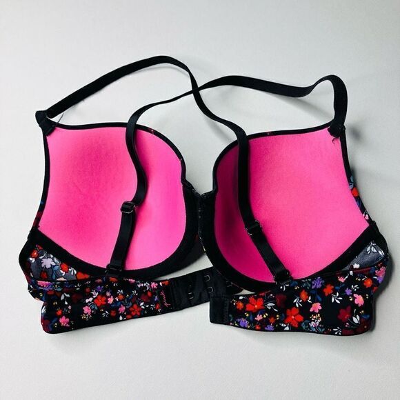 Victoria's Secret Womens PINK Push Up Bra Cross Back Underwire Black Pink 34B - Picture 2 of 5